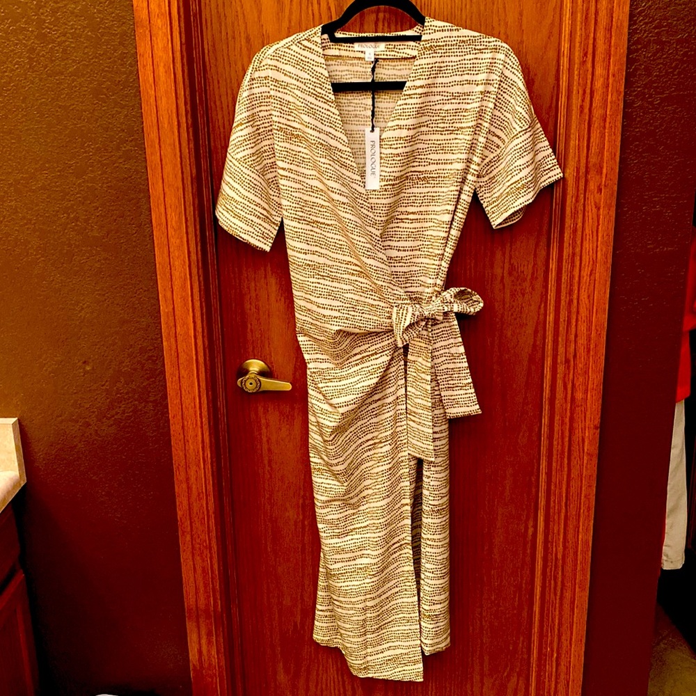 Neutral Patterned Wrap Dress